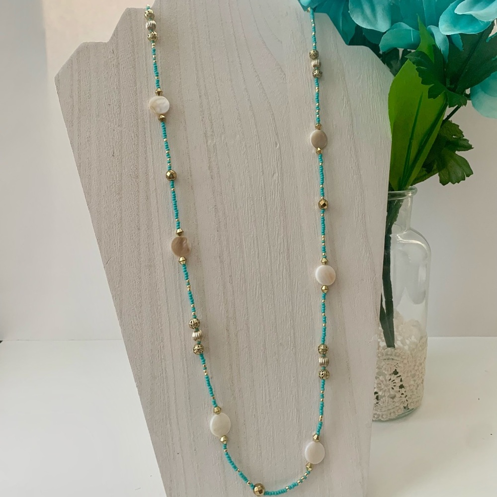 Teal and Gold Bead Necklace